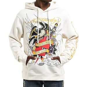 Ed Hardy Pierced Eagle White Hoodie Mens Large NWT Y2K Tattoo Style Grunge
